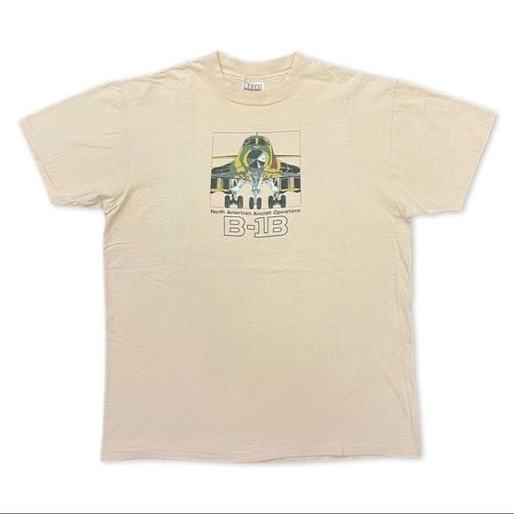 Hanes Other - Vintage 1980’s North American Aircraft Operations B-1B Graphic T-Shirt Tan XL
